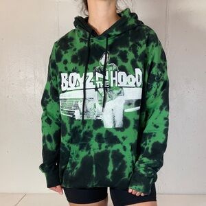Black + Green Acid Wash Boyz in the Hood Tie Dye Hooded Sweatshirt